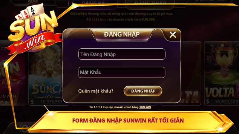 Form đăng nhập Sunwin rất tối giản