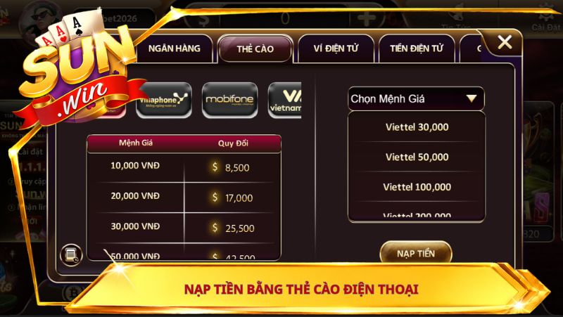 Nạp tiền bằng thẻ cào điện thoại