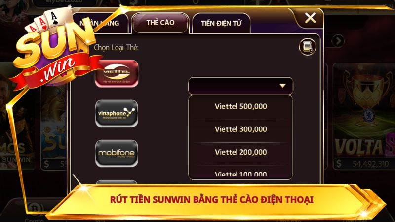Rút tiền Sunwin bằng thẻ cào điện thoại