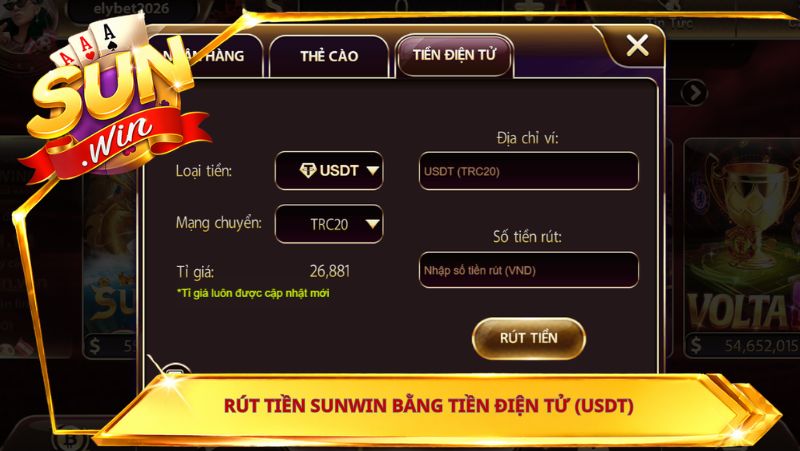 Rút tiền Sunwin bằng tiền điện tử (USDT)